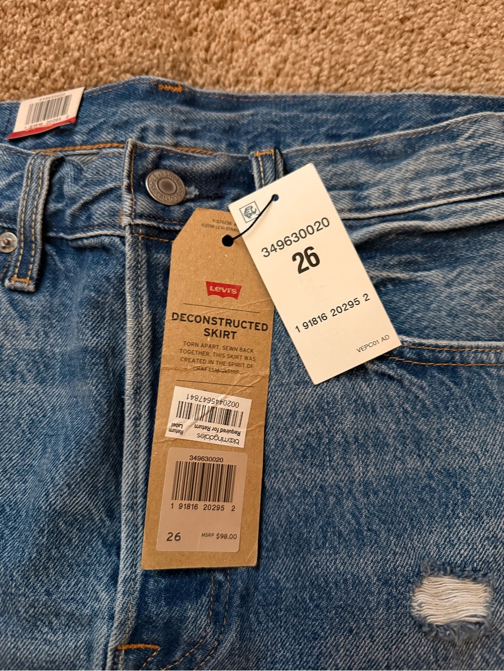 Levi's Blue Distressed Denim Mini Skirt with Raw Hem - Picture 2 of 5